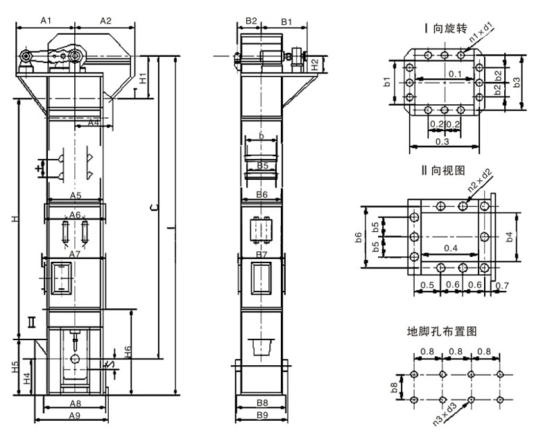 TD型斗式提升機安裝尺寸